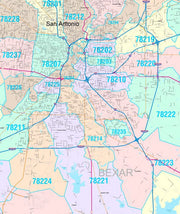 Colorcast Zip Code Style Wall Map of San Antonio by Market Maps