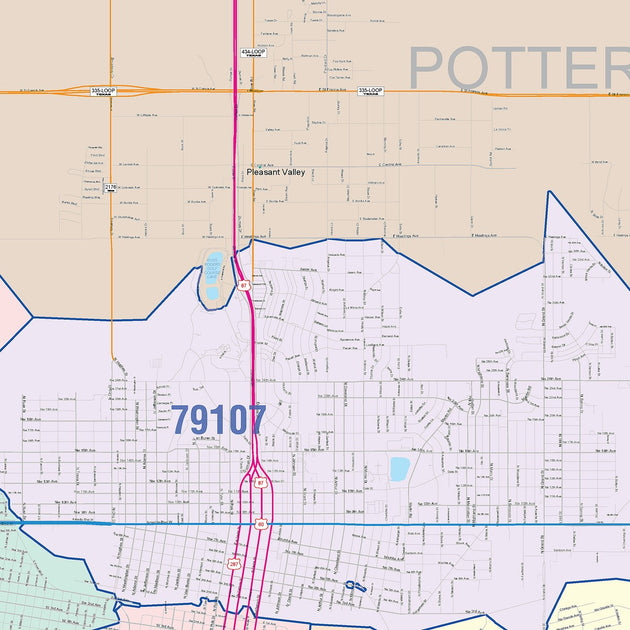 Colorcast Zip Code Style Wall Map of Amarillo, TX – Texas Map Store
