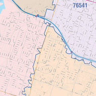 Colorcast Zip Code Style Wall Map of Killeen, TX