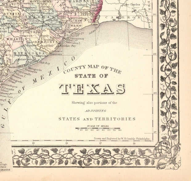 1876 County Map of Texas by S.A. Mitchell