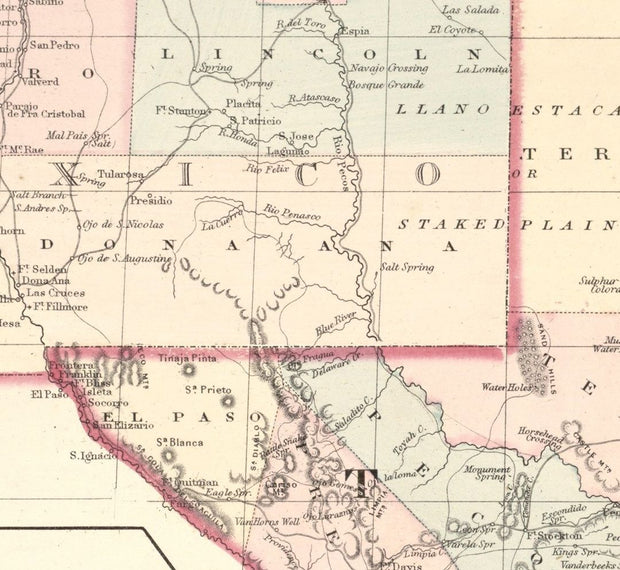 1876 County Map of Texas by S.A. Mitchell