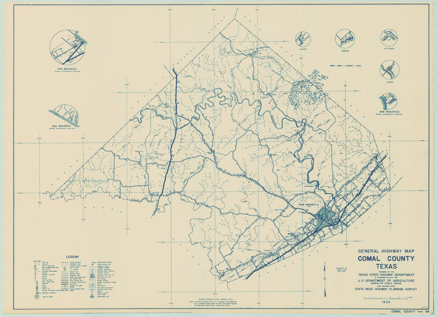 Comal County Texas Historical Map 1936 – Texas Map Store