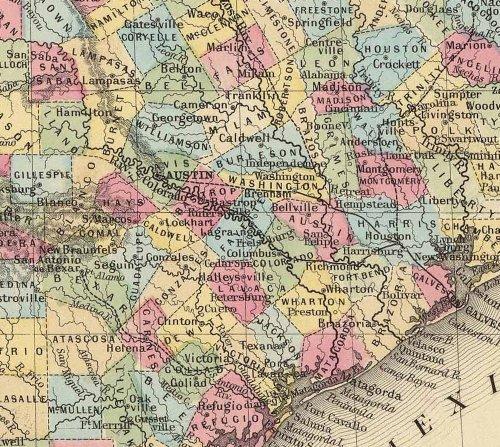 1860 Pre-Civil War County Map of Texas by S.A. Mitchell