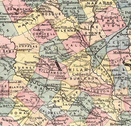1872 Texas Counties and Indian Territory Map