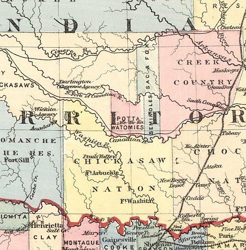 1872 Texas Counties and Indian Territory Map