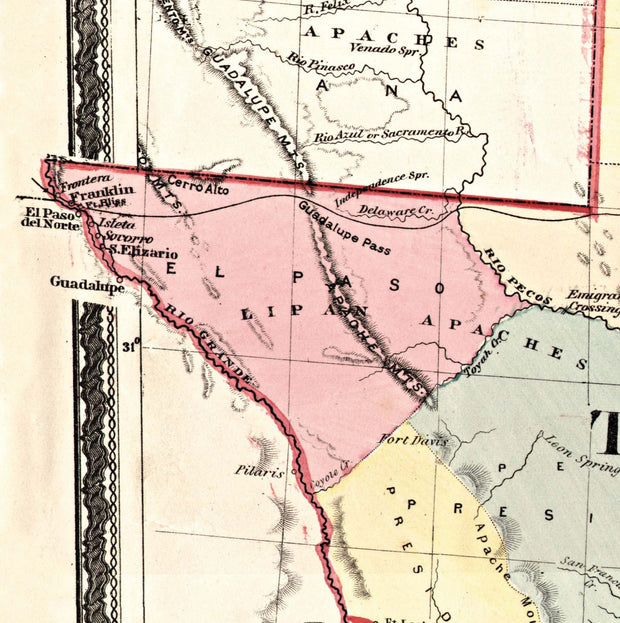 1872 Texas Counties and Indian Territory Map