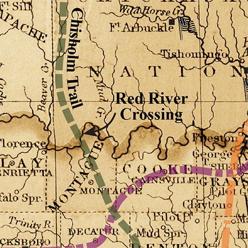 1876 Great Texas & Southwestern Cattle Trails Map, Second Edition