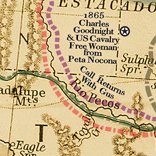 1881 Lonesome Dove/Comanche Moon Wars & Great Cattle Trails Map