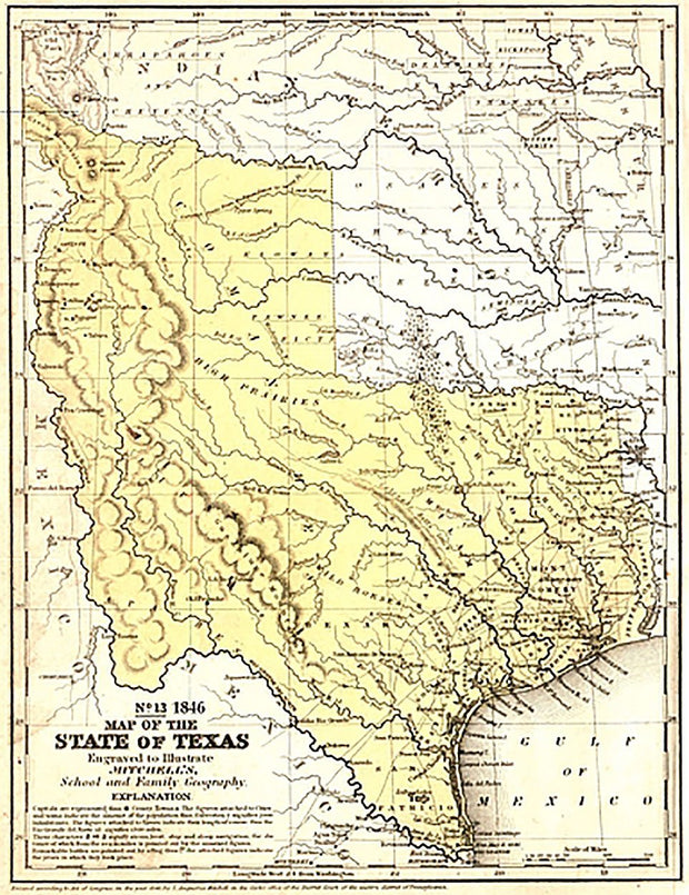 1846 Texas "Stovepipe" Map by Augustus Mitchell