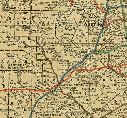 Railroad and County Map of Texas 1893