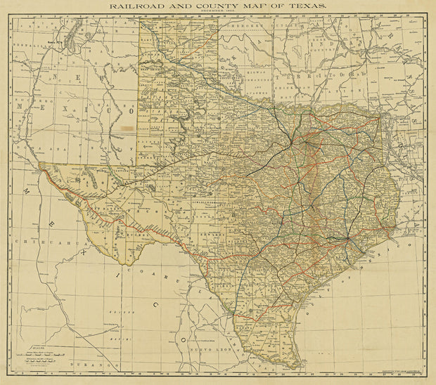 Railroad and County Map of Texas 1893