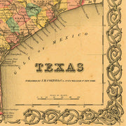 1855 Texas County Map by J.H. Colton