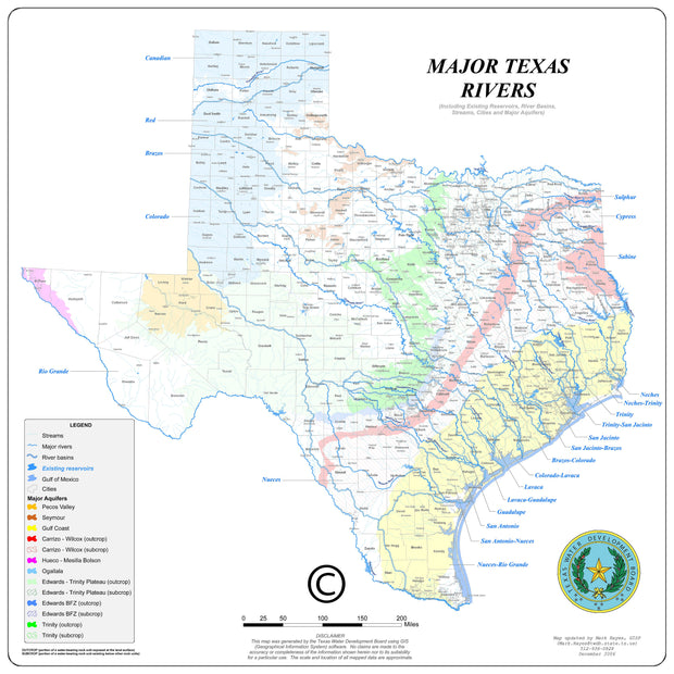 Major Texas Rivers Wall Map