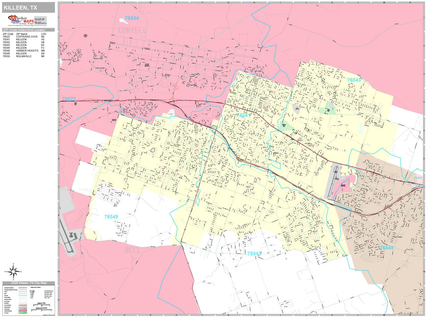 Premium Style Wall Map of Killeen by Market Maps Texas Map Store