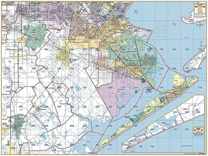 Galveston County Wall Map with Zip Codes Texas Map Store