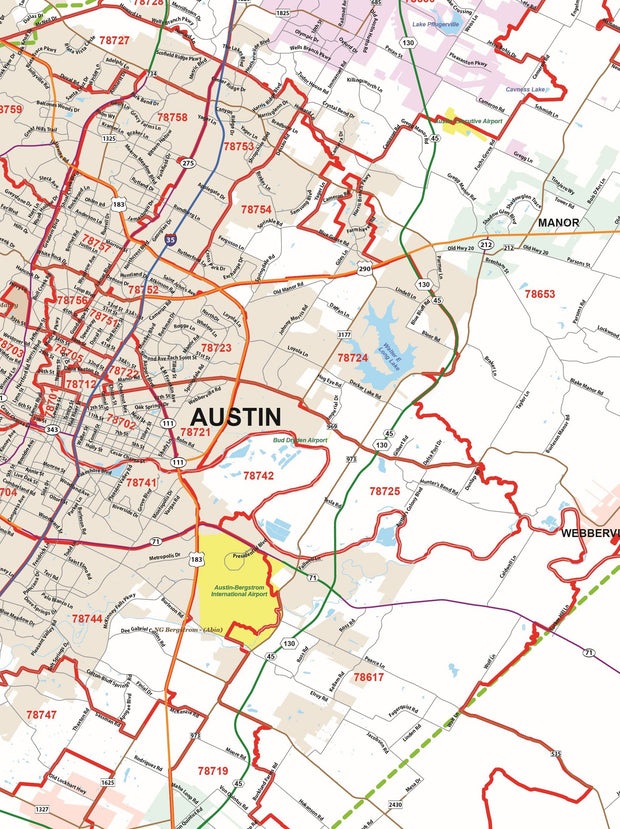 Greater Austin Area Major Arterial Wall Map by True North Publishing