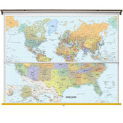 Classic US and World Map Classroom Pull Down 2 Map Bundle