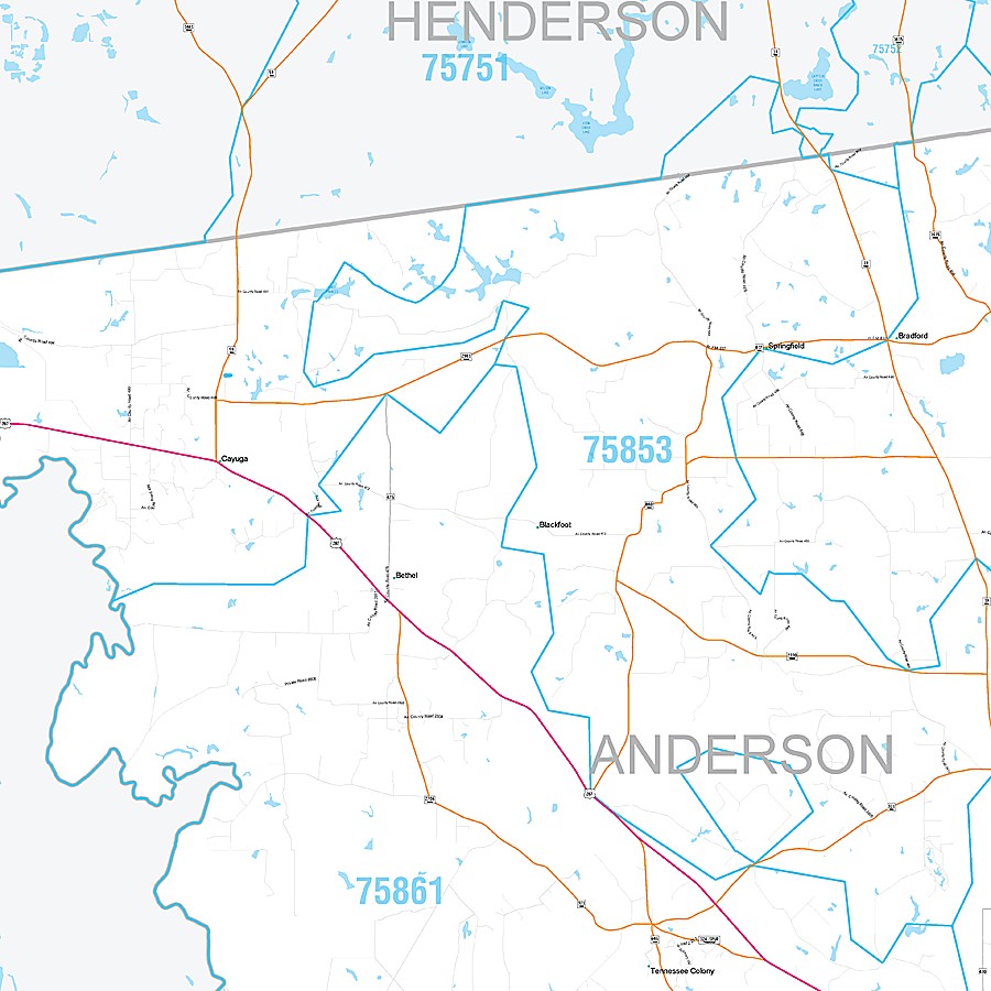 Anderson County, TX Premium Style Wall Map