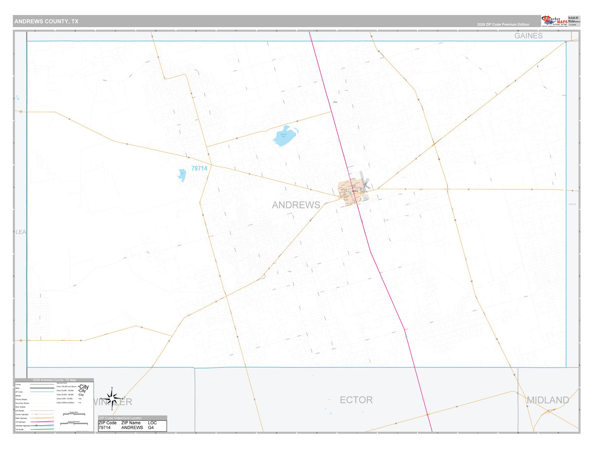 Andrews County, TX Premium Style Wall Map
