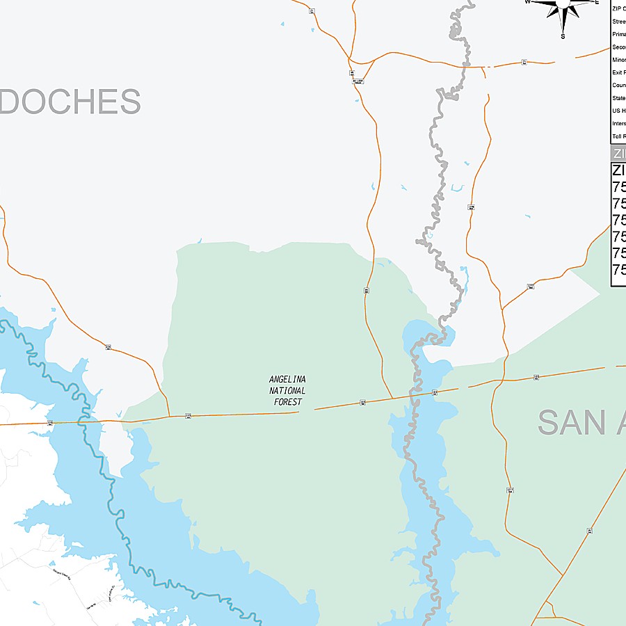 Angelina County, TX Premium Style Wall Map