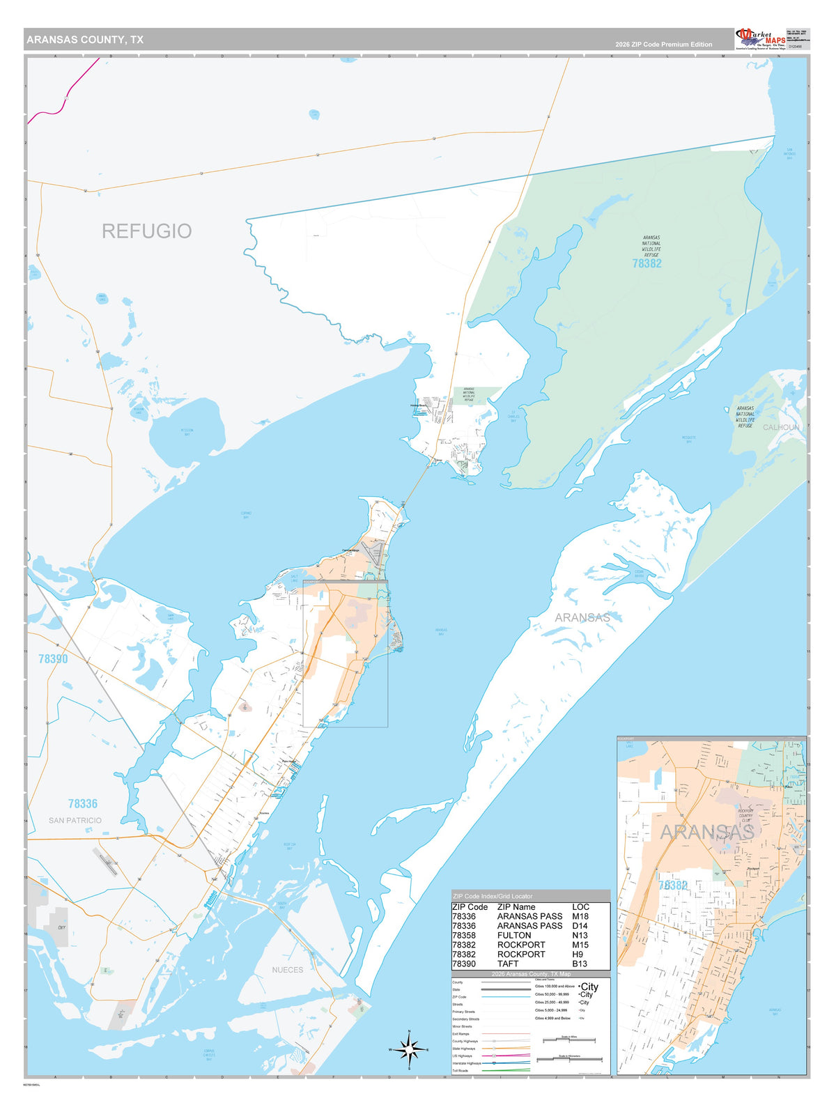 Aransas County, TX Premium Style Wall Map