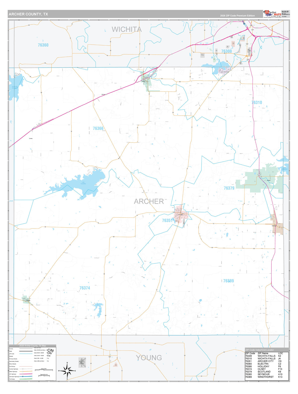 Archer County, TX Premium Style Wall Map