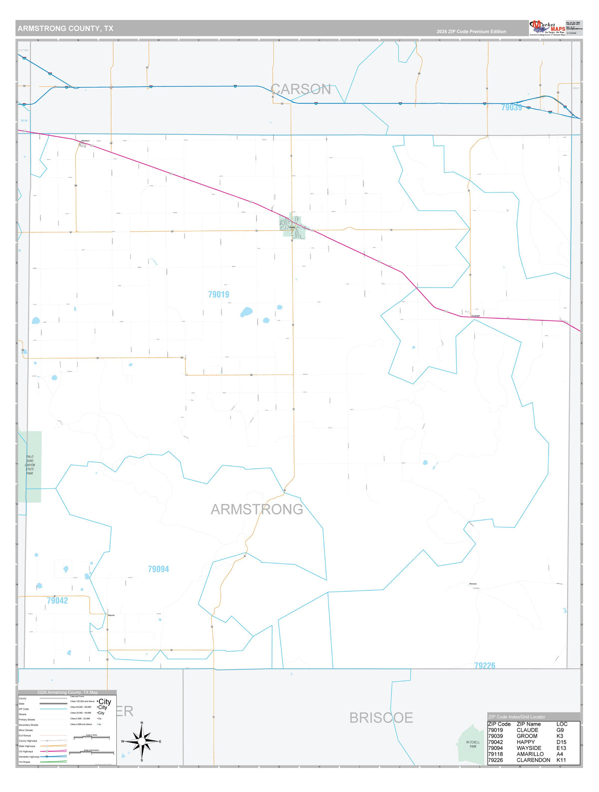 Armstrong County, TX Premium Style Wall Map