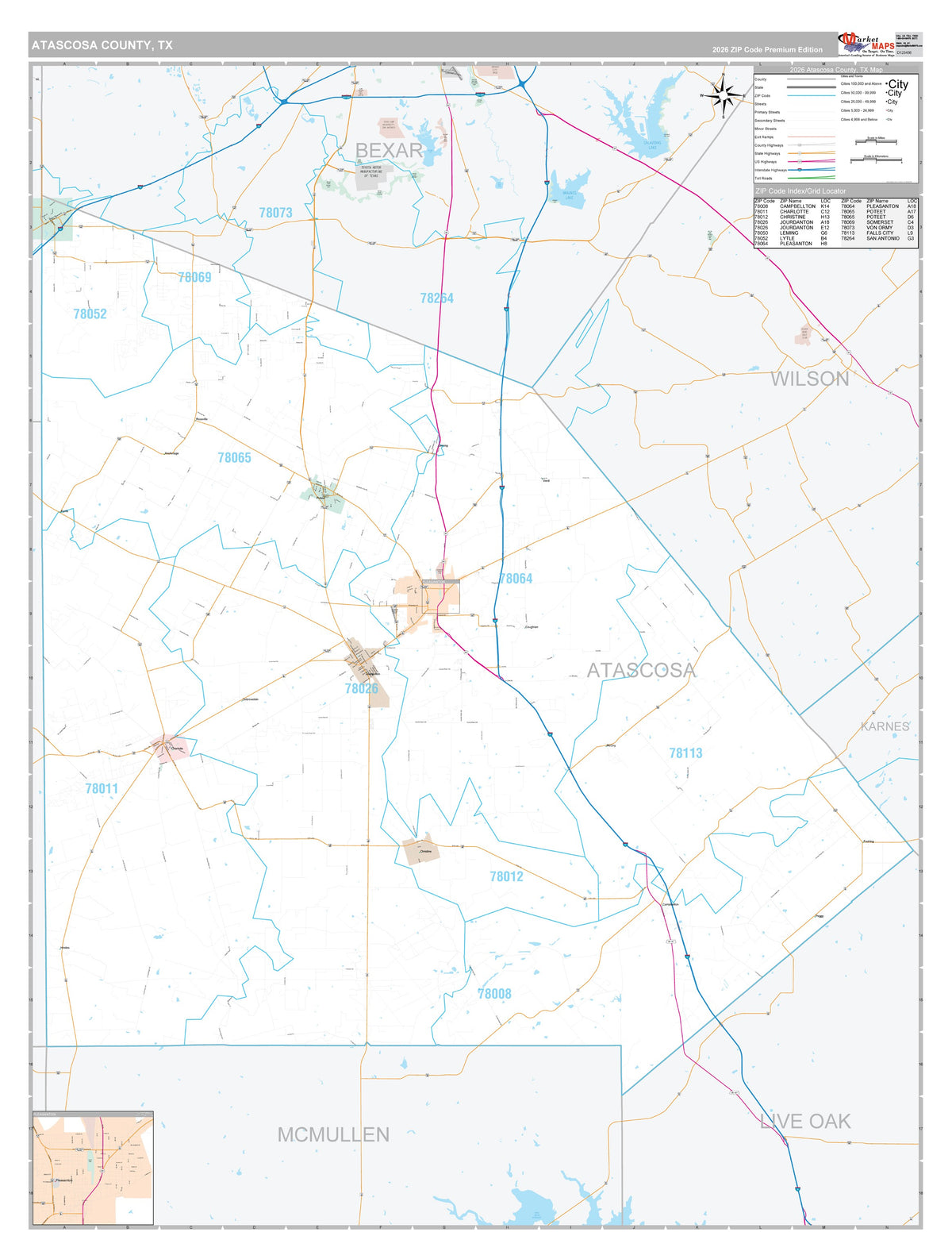 Atascosa County, TX Premium Style Wall Map