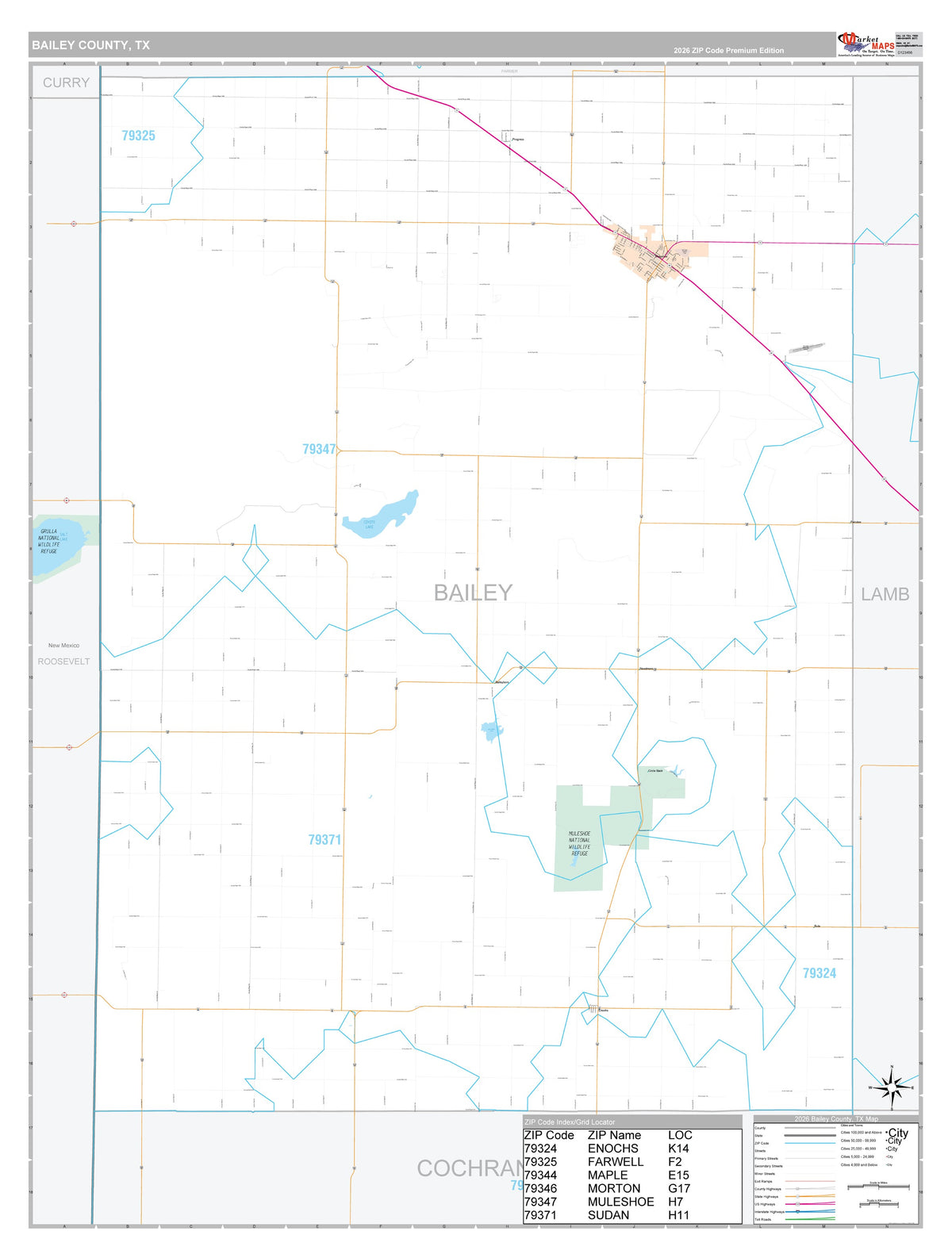 Bailey County, TX Premium Style Wall Map