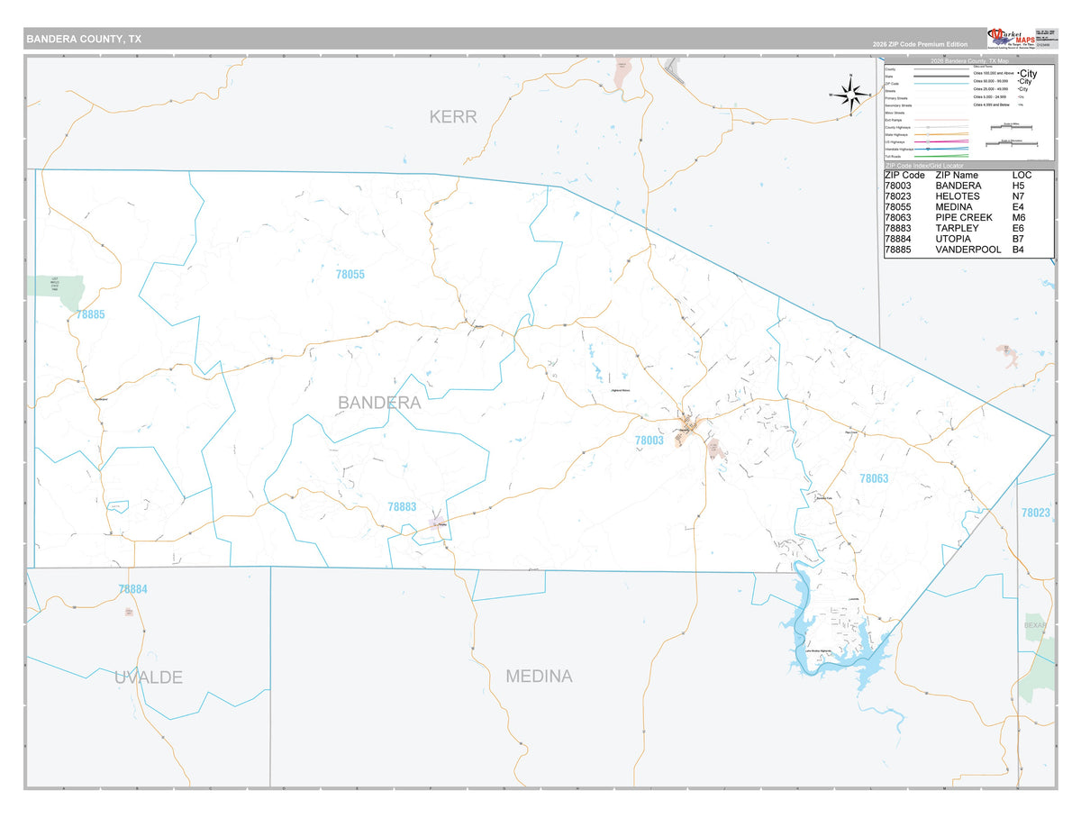 Bandera County, TX Premium Style Wall Map