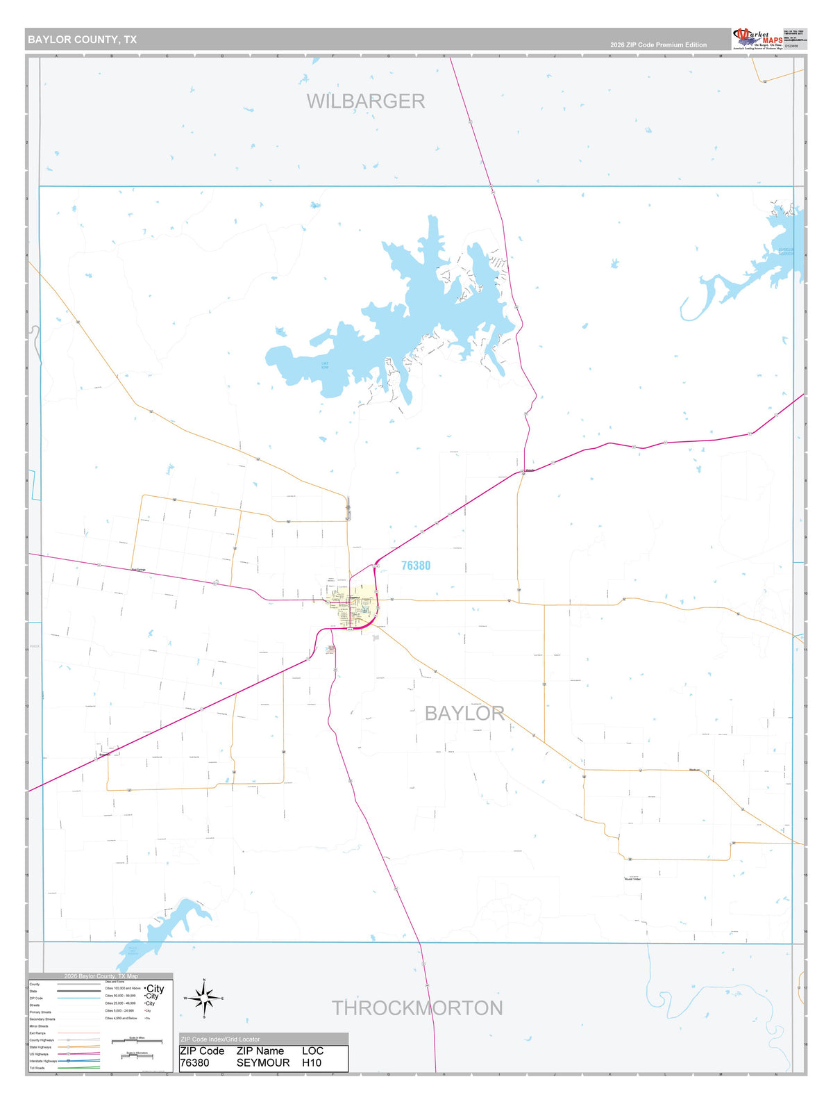 Baylor County, TX Premium Style Wall Map