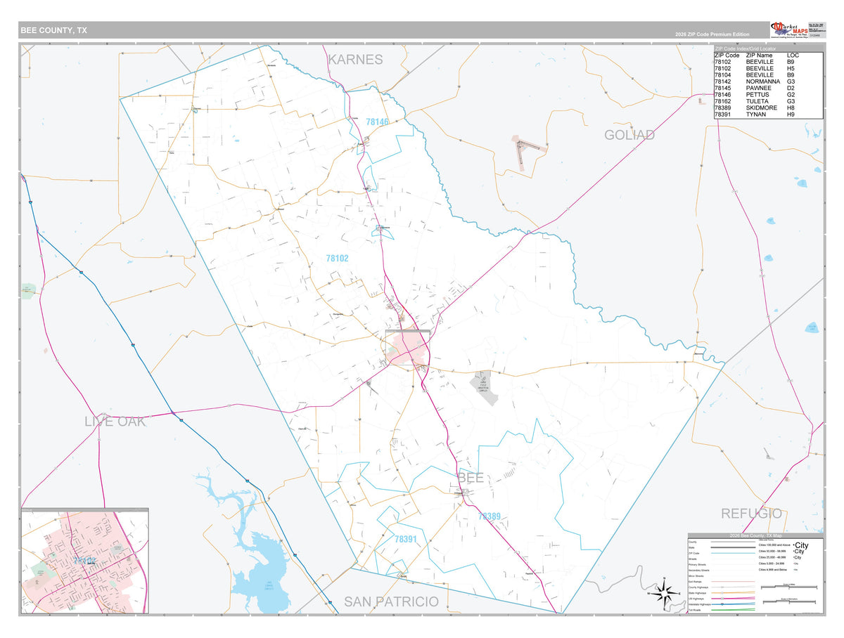 Bee County, TX Premium Style Wall Map