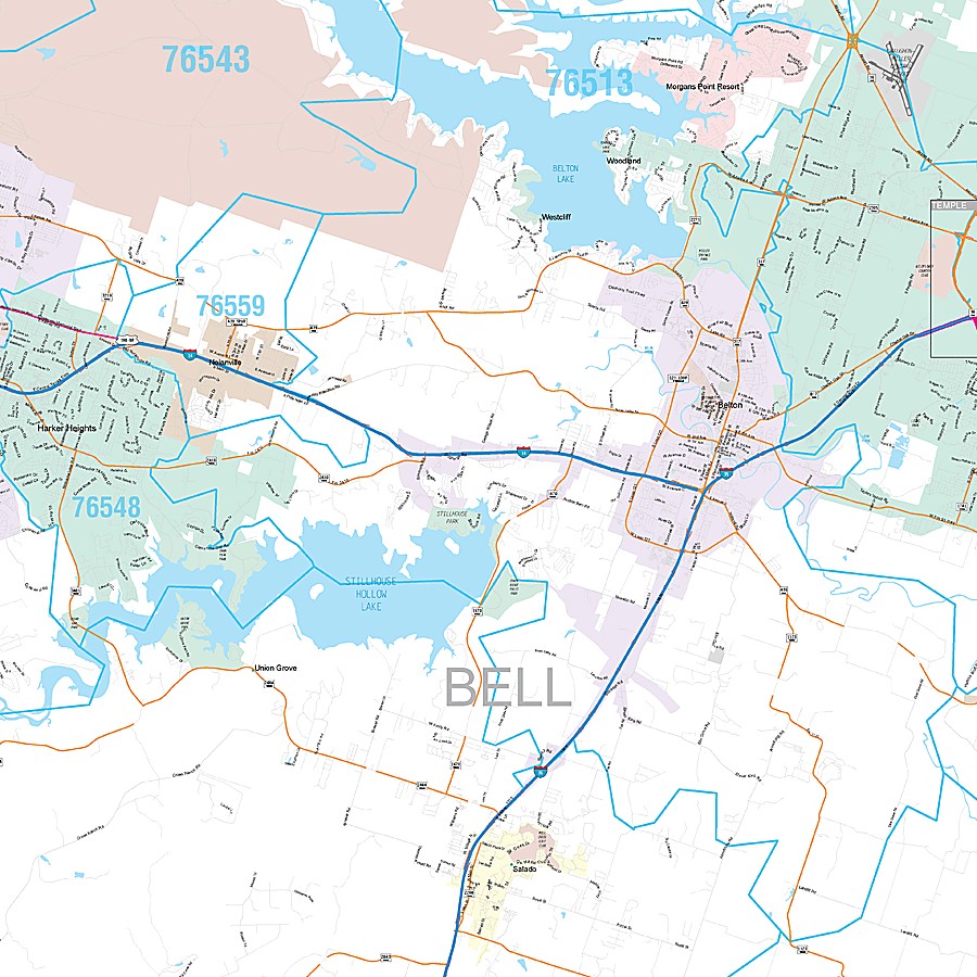 Bell County, TX Premium Style Wall Map