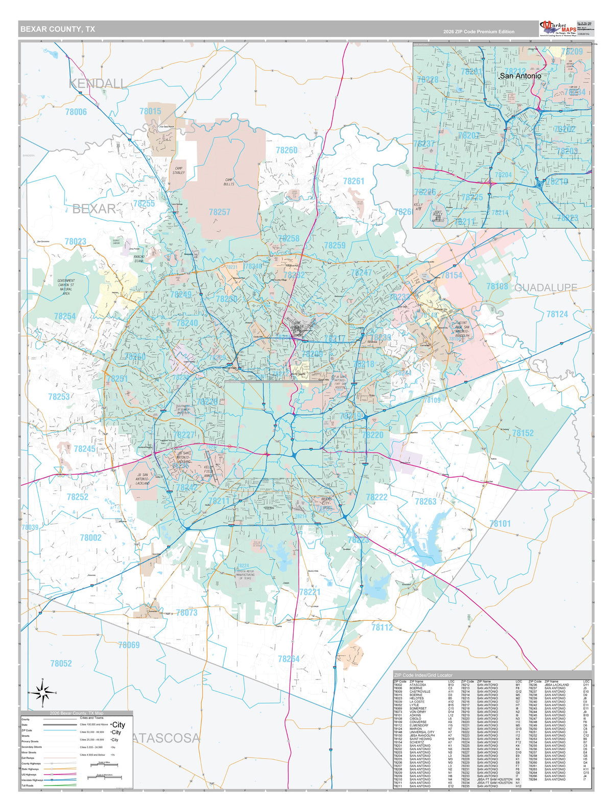 Bexar County, TX Premium Style Wall Map