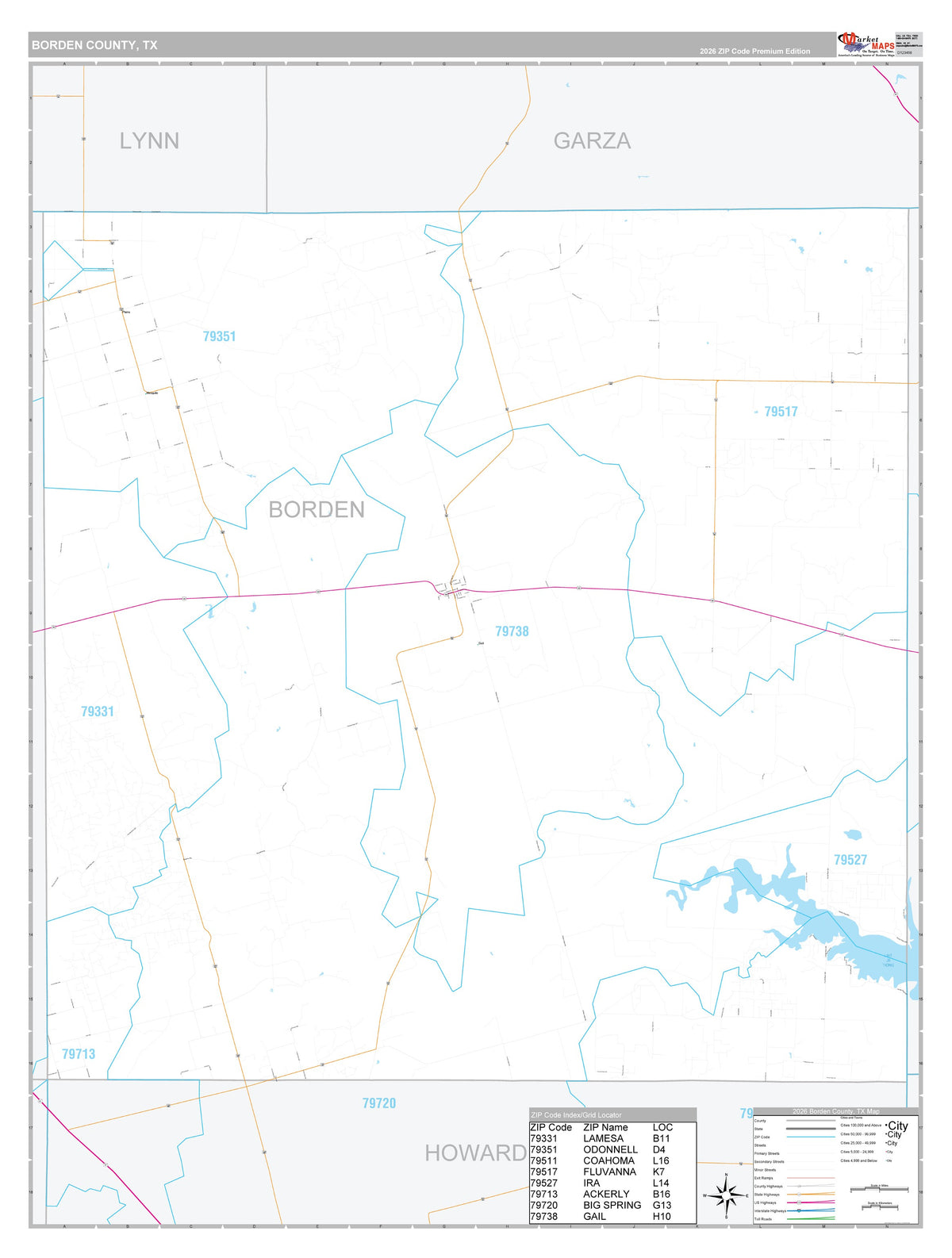 Borden County, TX Premium Style Wall Map