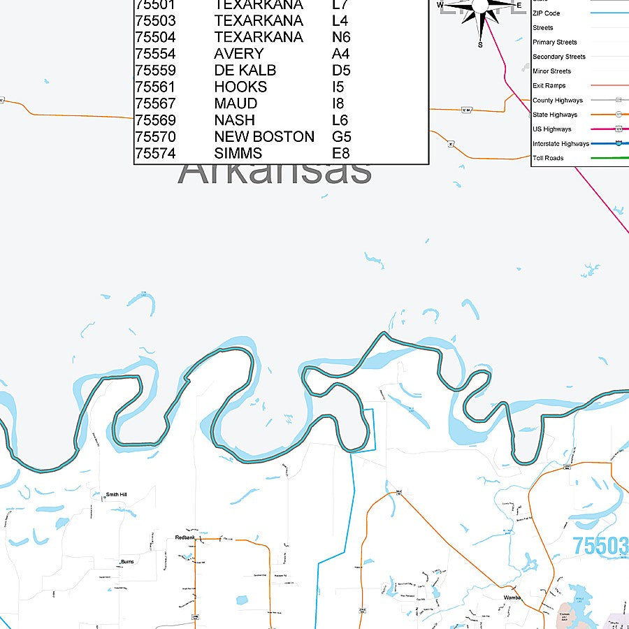 Bowie County, TX Premium Style Wall Map