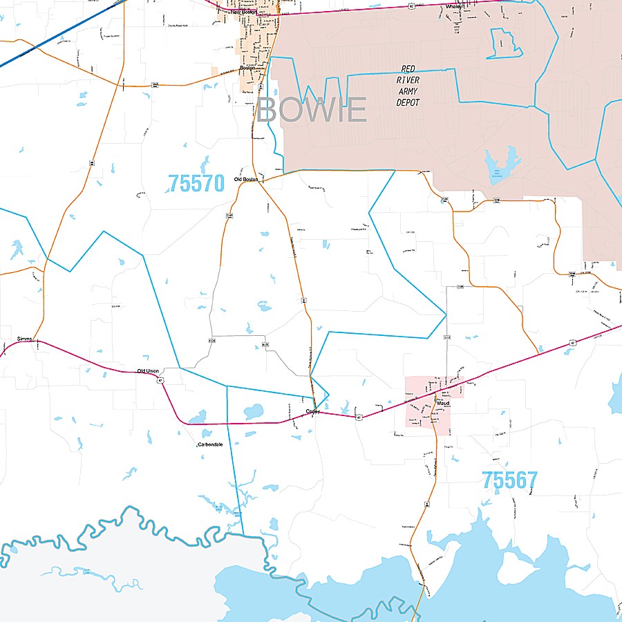 Bowie County, TX Premium Style Wall Map