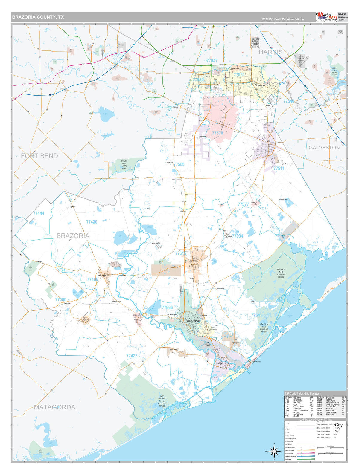 Brazoria County, TX Premium Style Wall Map