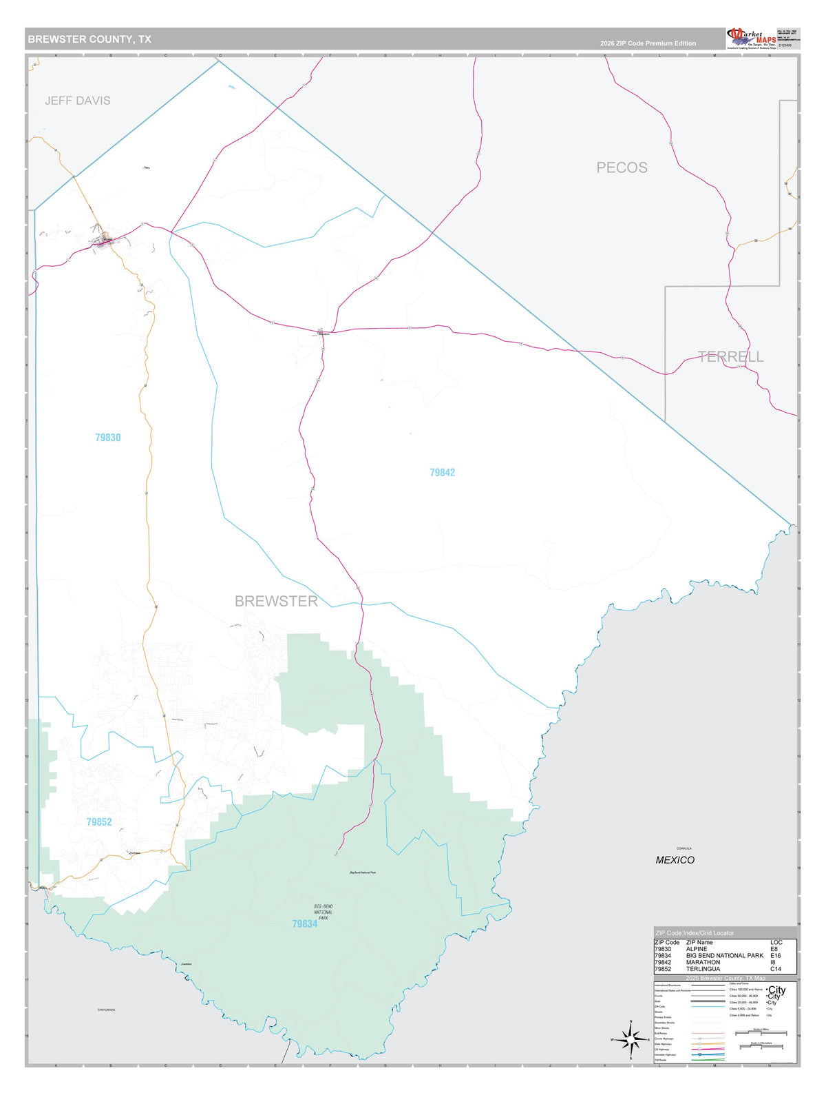 Brewster County, TX Premium Style Wall Map
