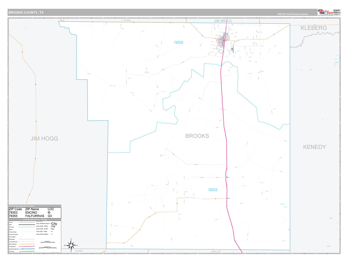 Brooks County, TX Premium Style Wall Map