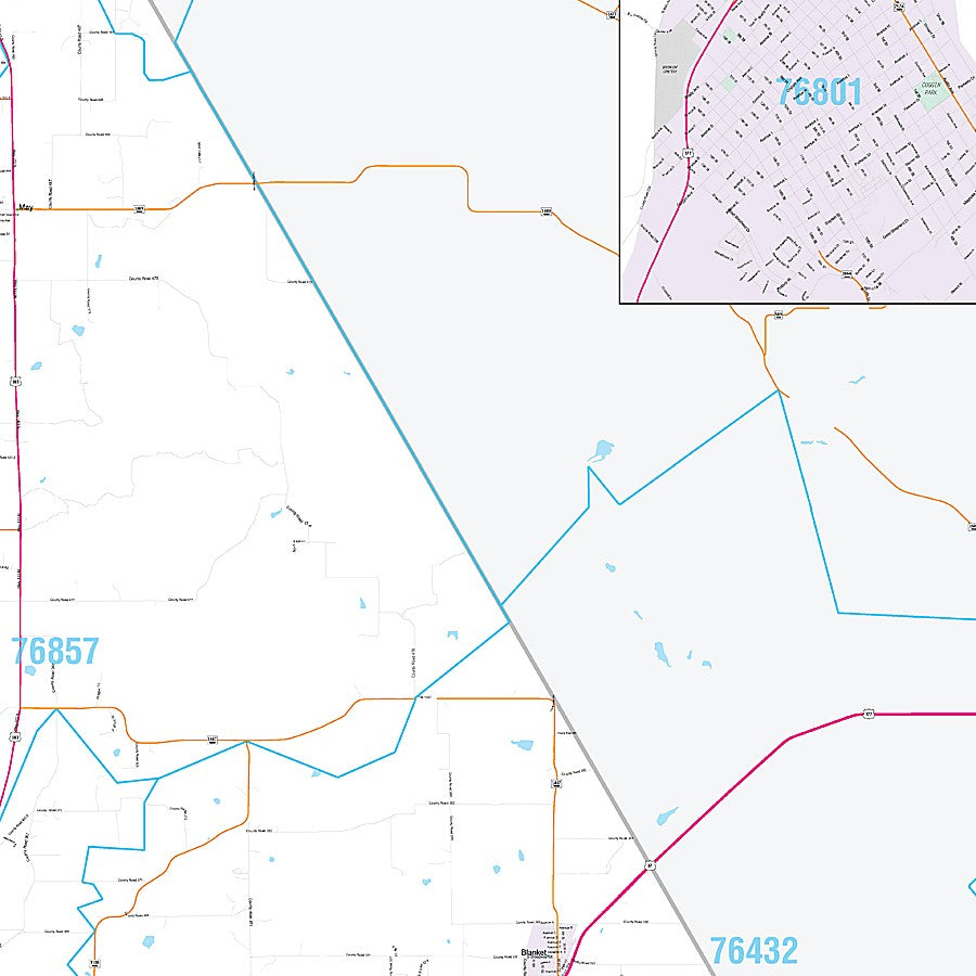 Brown County, TX Premium Style Wall Map