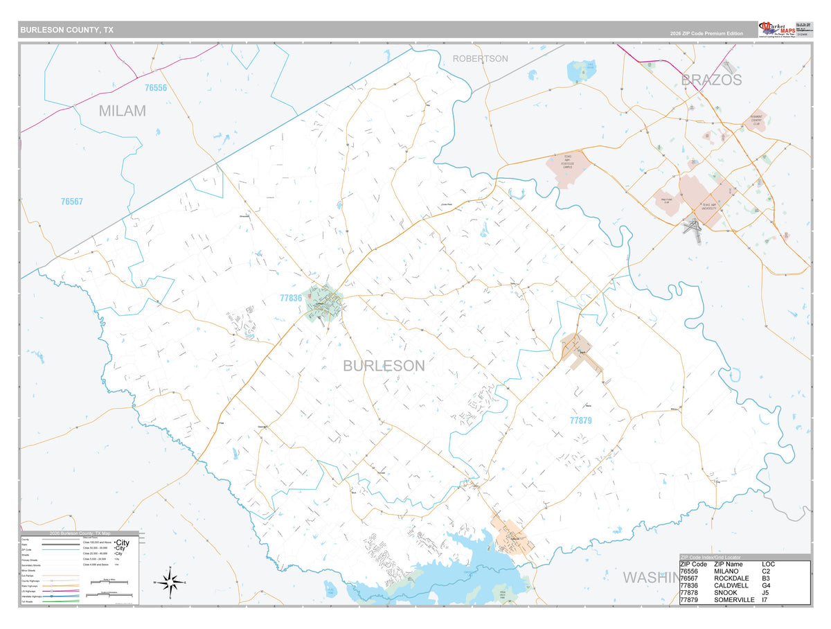 Burleson County, TX Premium Style Wall Map