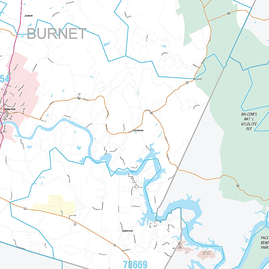 Burnet County, TX Premium Style Wall Map