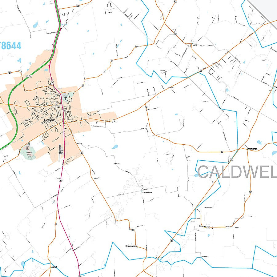 Caldwell County, TX Premium Style Wall Map