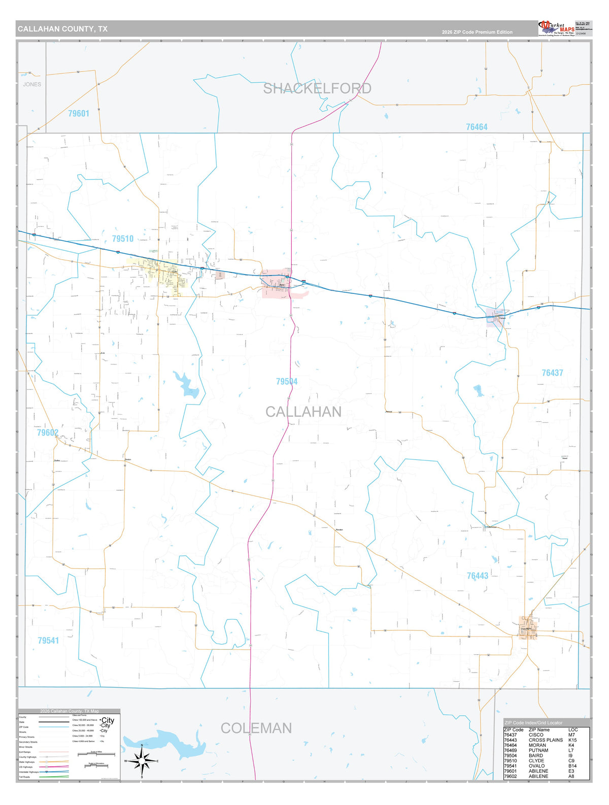 Callahan County, TX Premium Style Wall Map