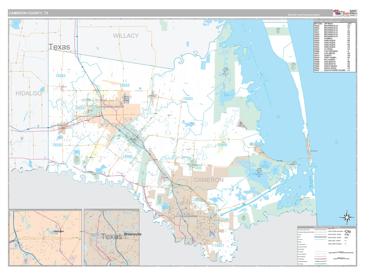 Cameron County, TX Premium Style Wall Map