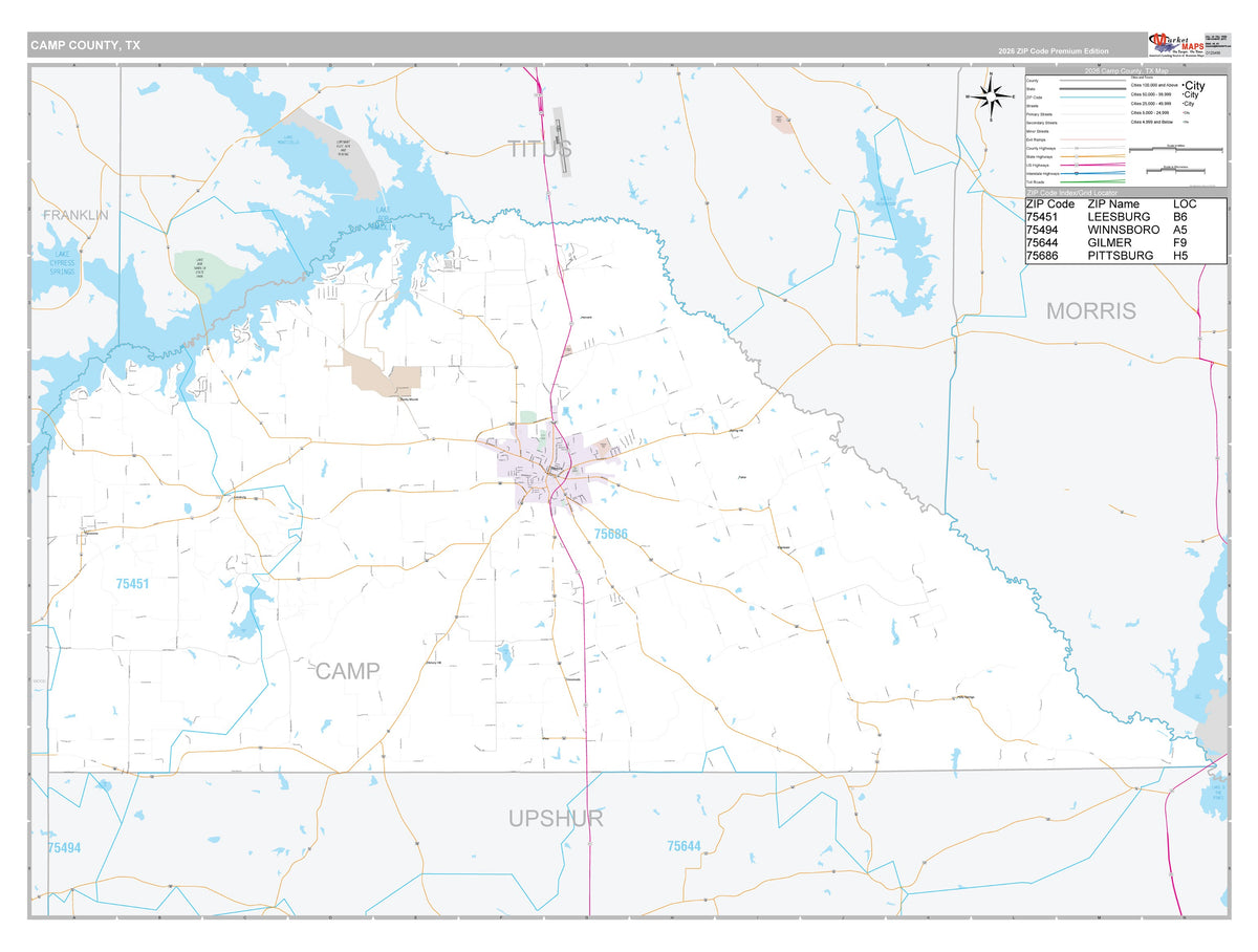 Camp County, TX Premium Style Wall Map