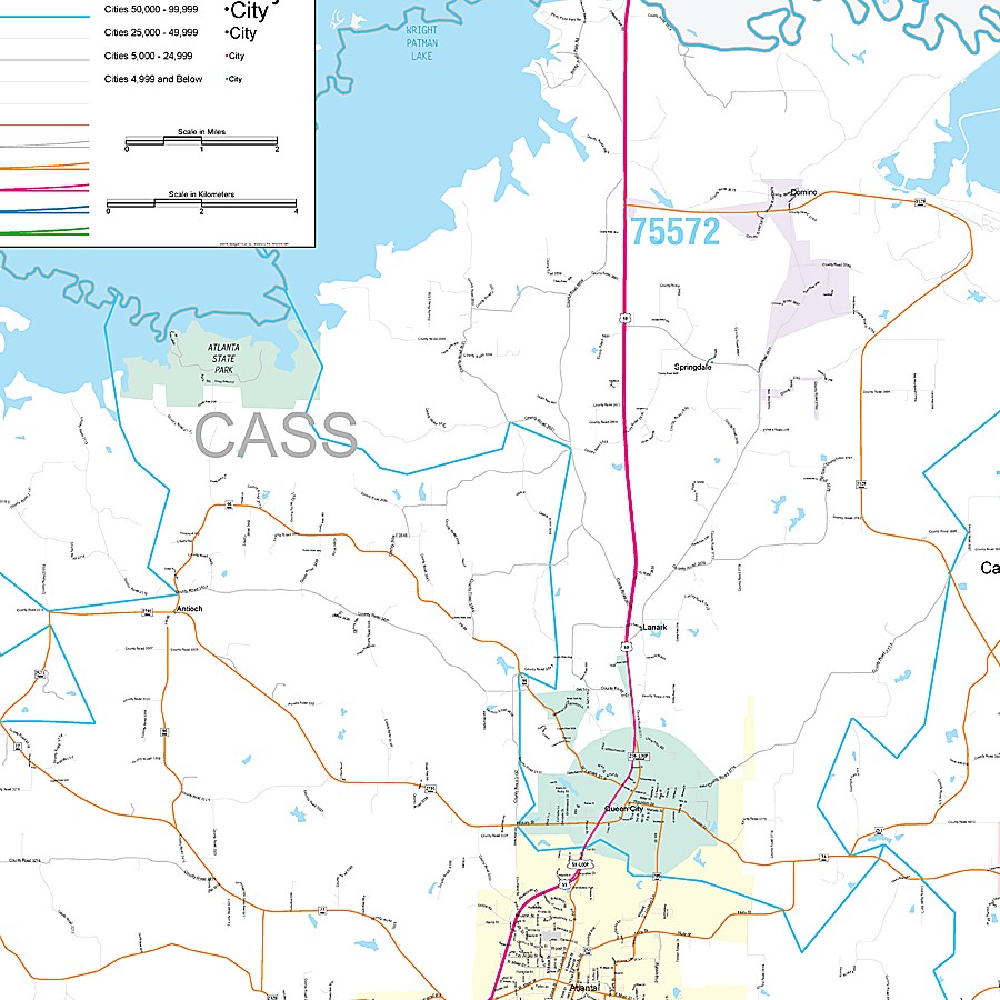 Cass County, TX Premium Style Wall Map