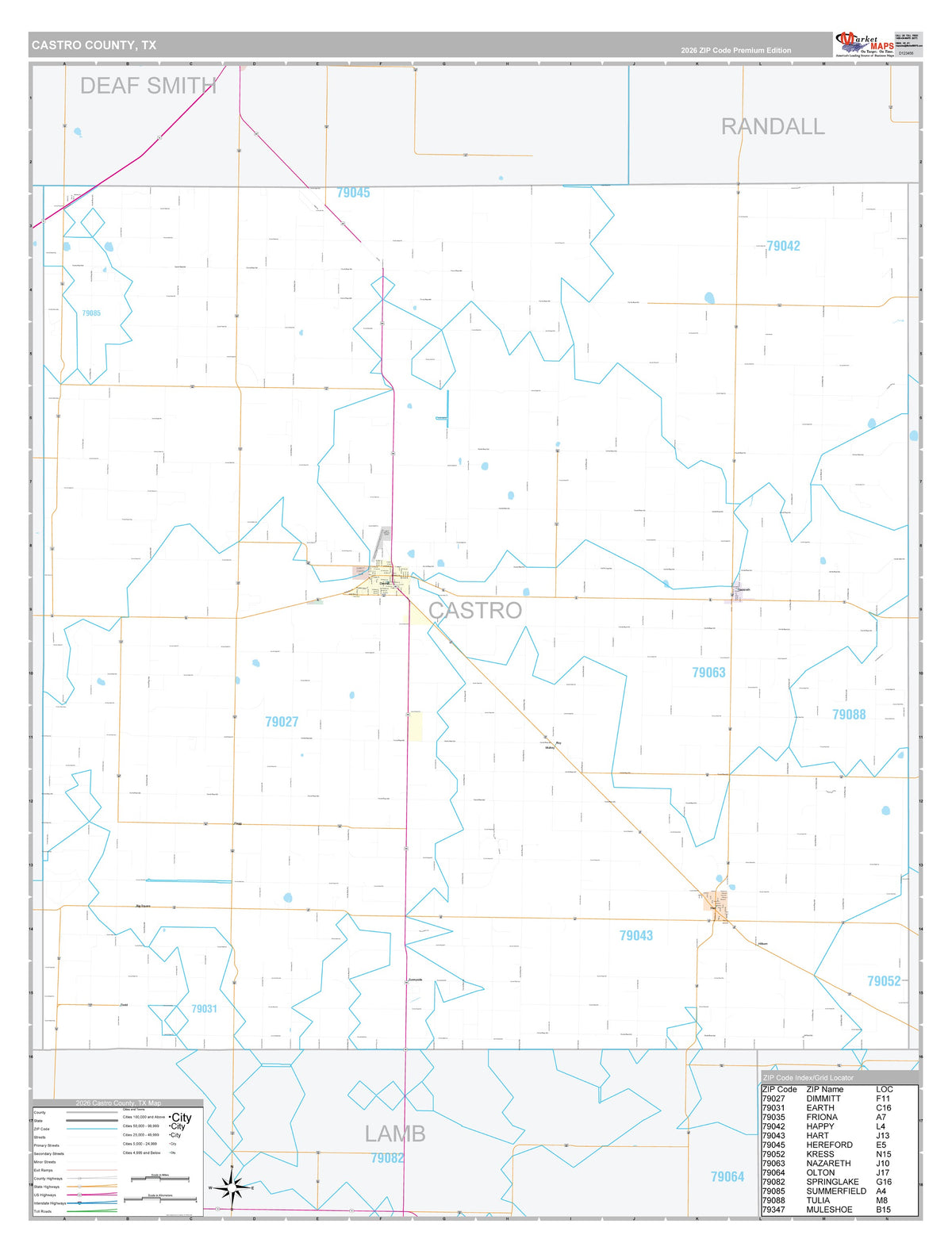 Castro County, TX Premium Style Wall Map