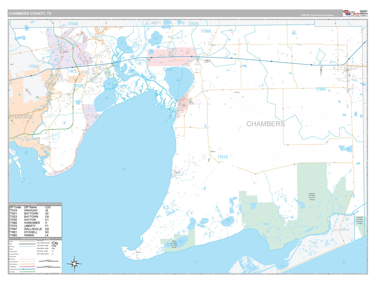 Chambers County, TX Premium Style Wall Map